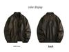 Men's Retro Cool PU Leather Bomber Jacket with Buckle Stand Collar