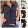 Y2K Women Short Sleeve Button Down Shirts Vintage Stripe Print Slim Fitted Cropped Collared Blouse Elegant Lady Business Shirts