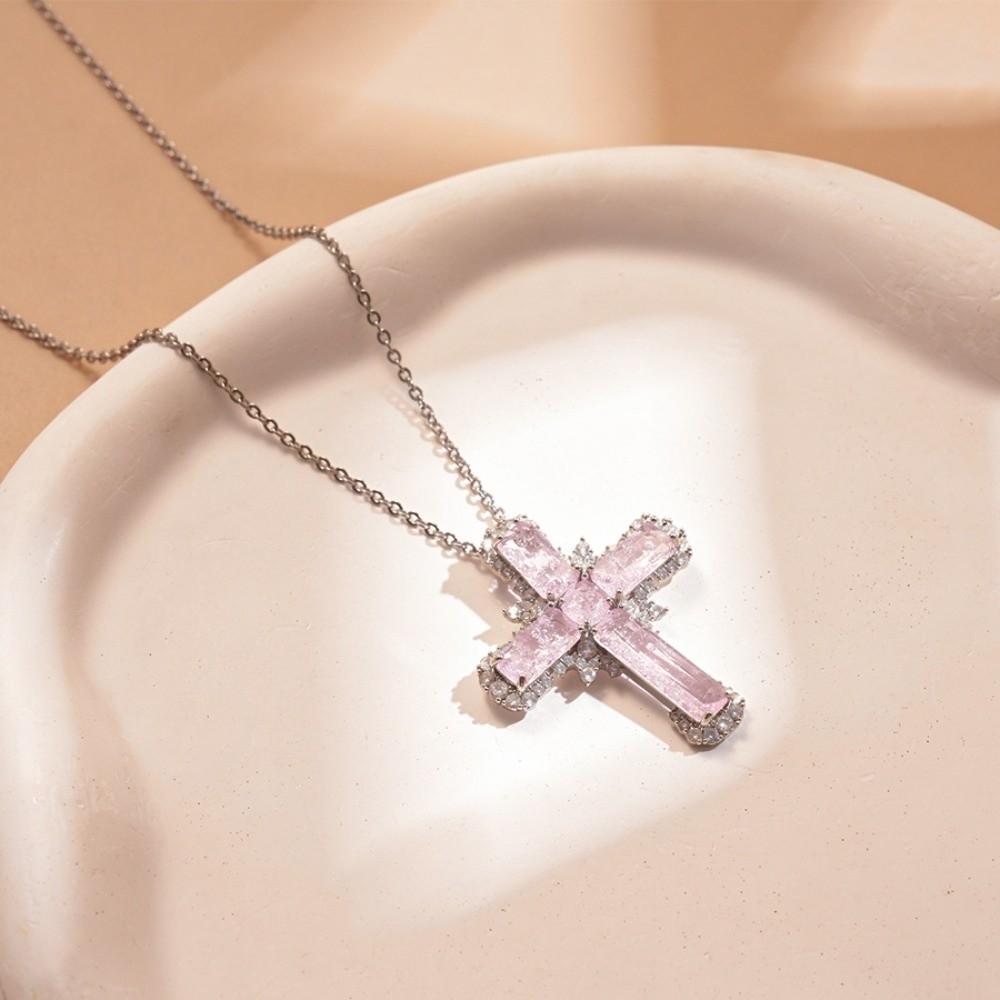 Jewelry Cross Necklace Rhinestone Cross Pendant European American Cross Choker Chain  Girls