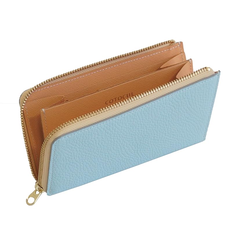 

[COTOCUL] Kotkal small long wallet genuine leather italian leather The bill goes straight in. ladies (pale blue) blue blue