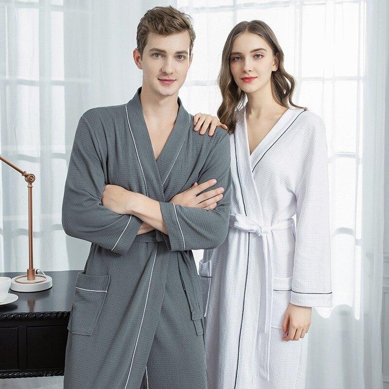 Buy Bathrobe Women Long Spring and Autumn Lovers Thin Waffle Geotextile