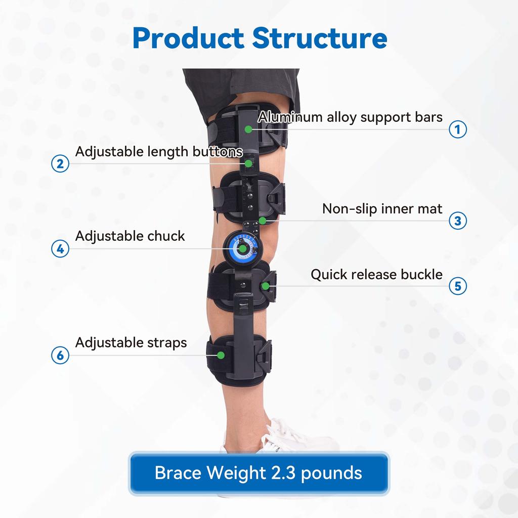 Hinged ROM Knee Brace, Adjustable Post Op Knee Immobilizer for ACL, MCL, PCL Injury, Orthopedic Protection Support Stabilization