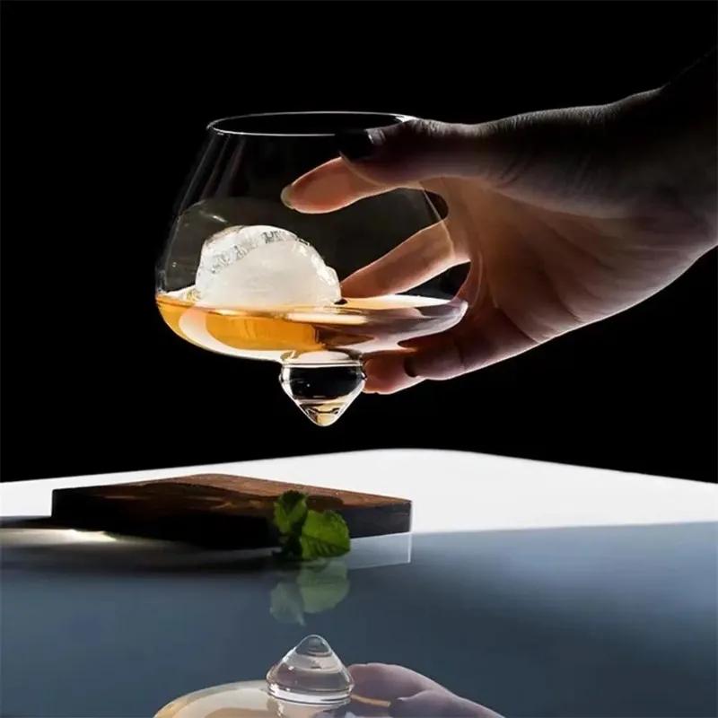 1Pc Irregular Whiskey Wine Glass Rotating High Belly Beer Whiskey Brandy Cocktail Drinking Wine Cup Tumbler Down Bar Glass