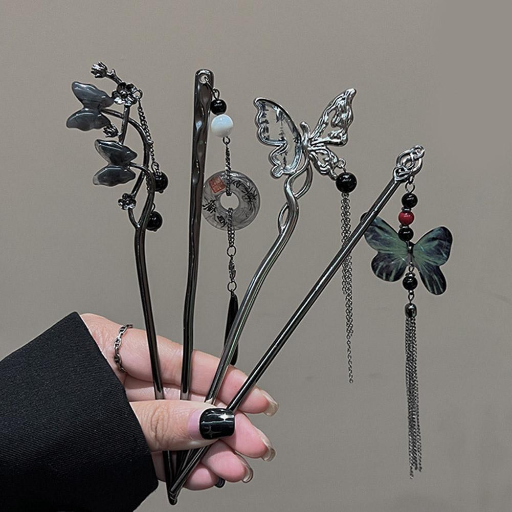 Ancient Style Hair Accessories For Women High-grade Pendant Chinese Tassel Black Cheongsam Hanf S4Z3