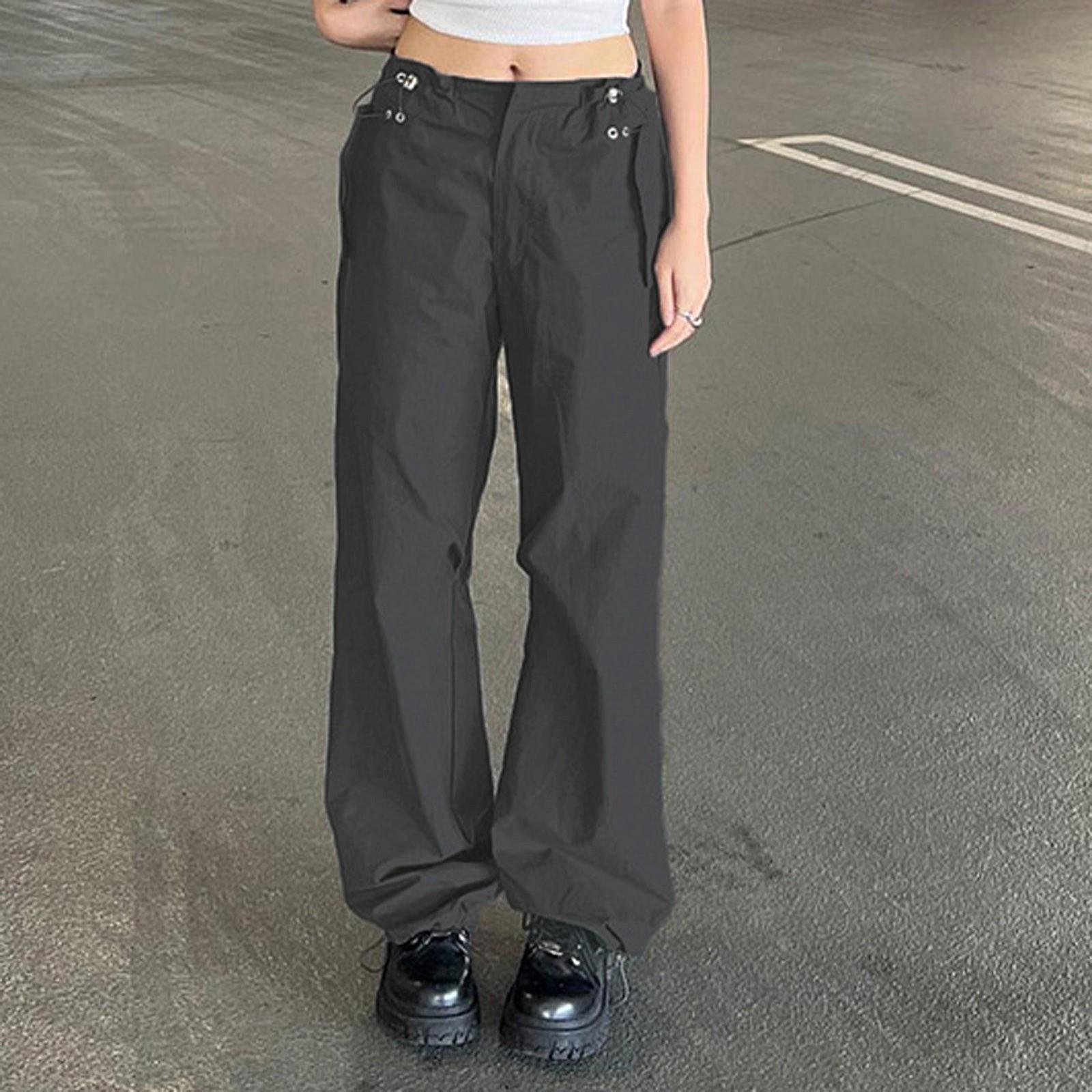 

Женские однотонные спортивные брюки-карго в стиле хип-хоп, повседневные широкие брюки на молнии с карманами S серый