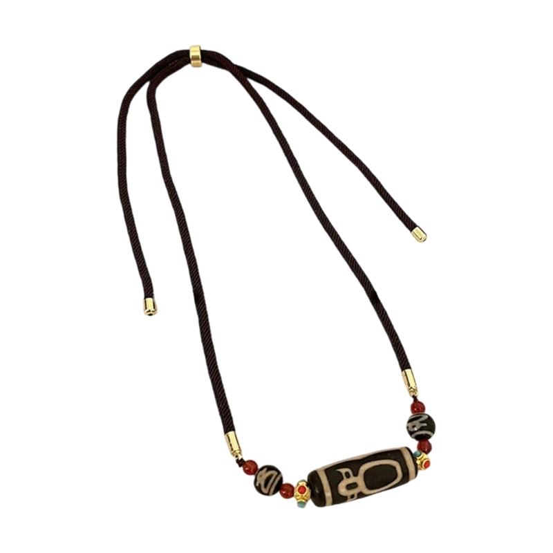 Elegant Nine Eyed Dzi Bead Necklace Triple Polished Durability Spiritual Neck Chain Accessory For Modern Lifestyle