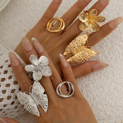 Ingemark 5 Stile Kreativer Boho Metall Schmetterling Blumen Ring für Damen Mode Statement 2025 Verstellbarer Fingerring Wed Schmuck