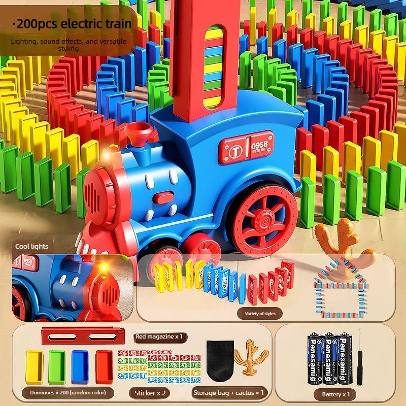 Electric Train Dominoes Toy, Educational Building Block Toy, Automatic Card Dealer, Children's Toy