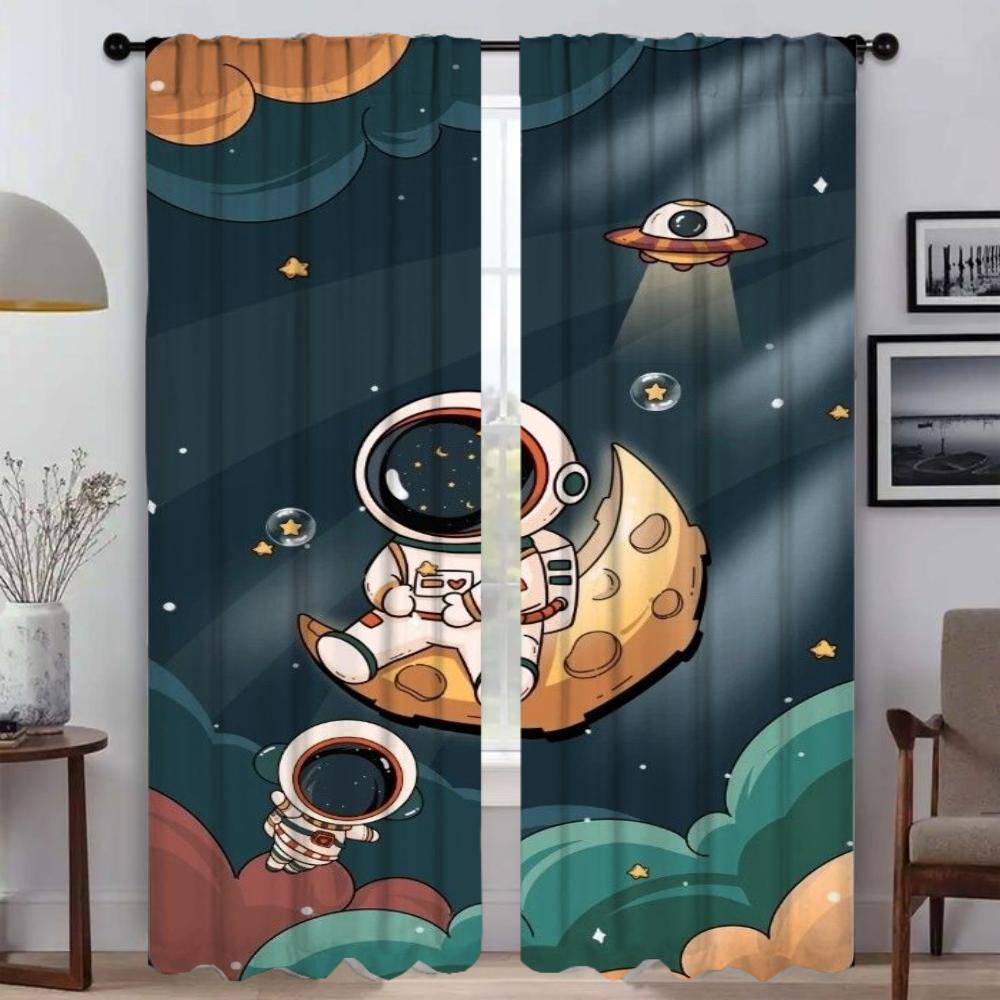 Cortinas para Sala de Estar Cortina para Habitación 2 Paneles Caja Tonos Astronauta Persianas Decoración de Halloween Cortinas de Interior para el Hogar