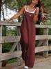 Solid Color Jumpsuit Women Casual Sleeveless Loose Fit Wide Leg One-Piece Outfit Summer Fashion Romper