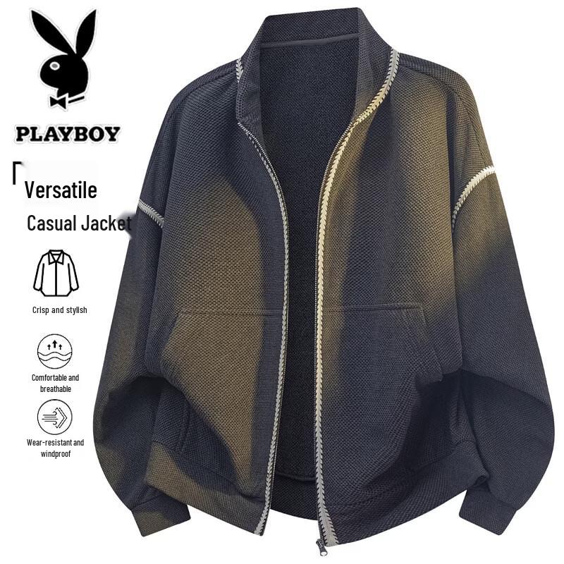 Мужская повседневная вязаная куртка PLAYBOY с воротником-стойкой 5XL темно-серого