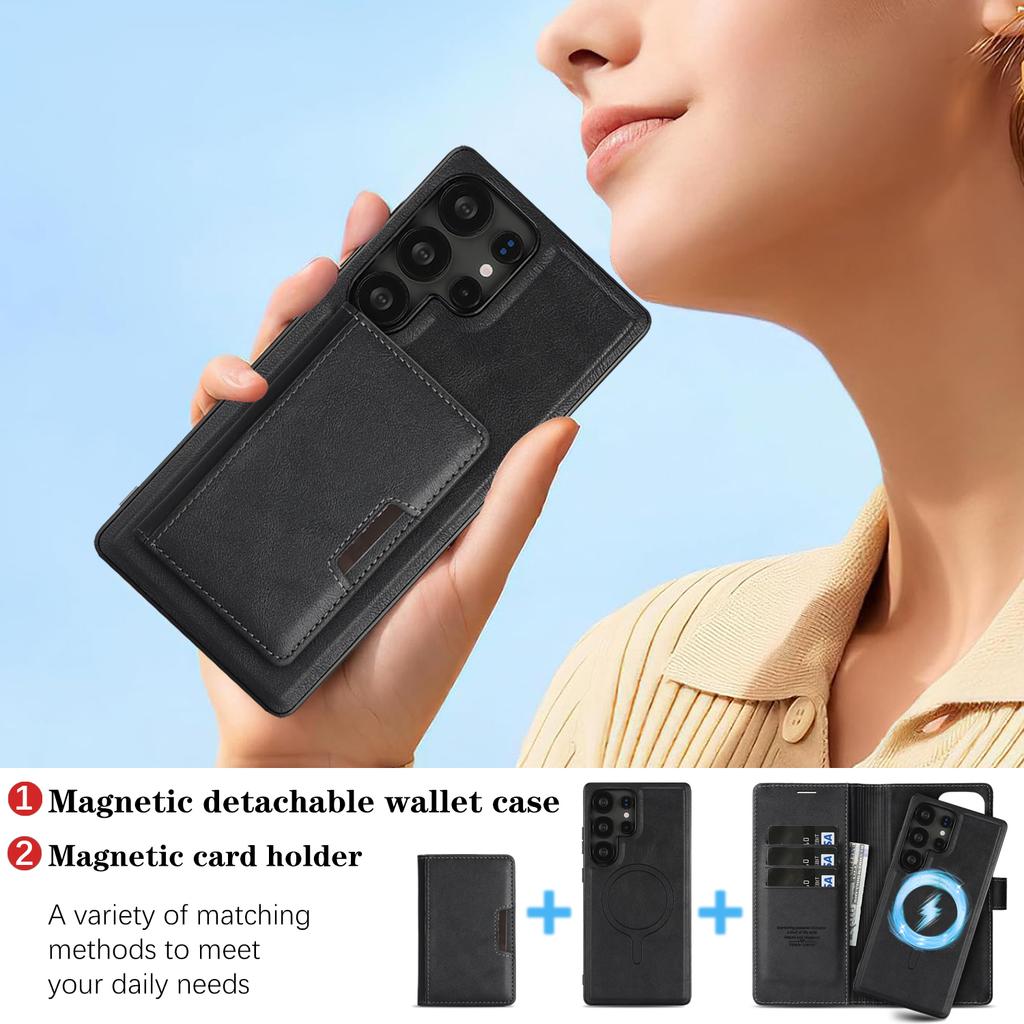3-in-1 Leather Wallet Detachable Magnetic Flip Phone Case For Samsung Galaxy S25 S24 S23 S22 Ultra S25 S24 Plus Card Slots Cover