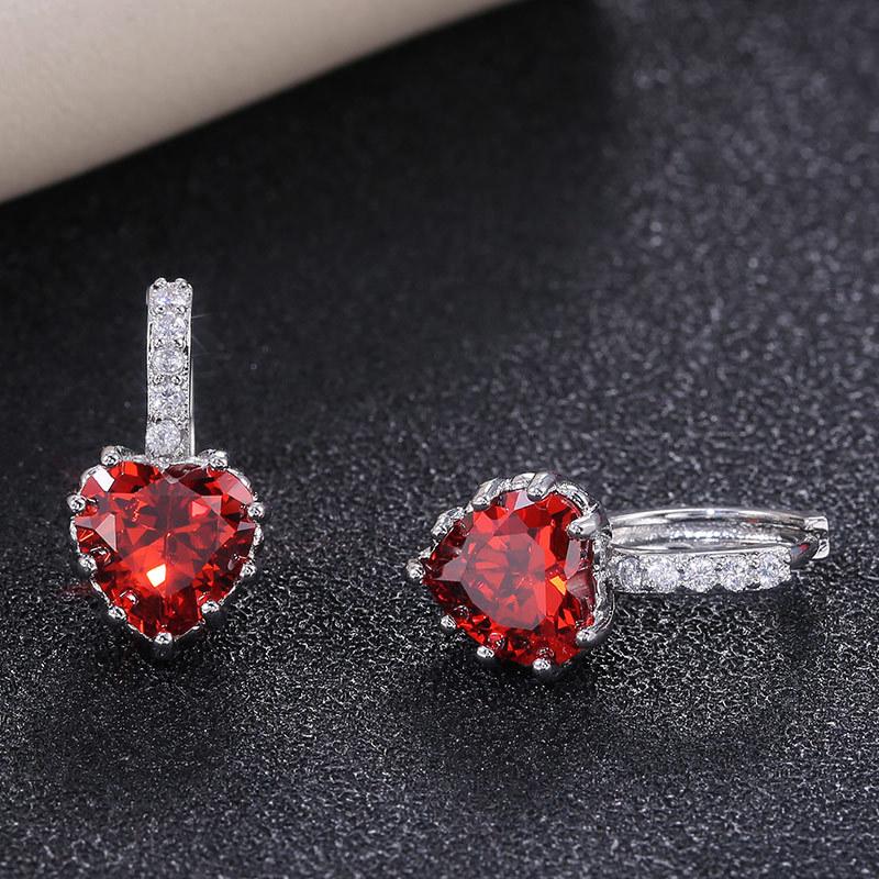 Silver Multi Color Heart CZ Hoop Earrings Halo Pave Crystal Leverback Heart Drop Earrings Women Multicolor Love Jewelry