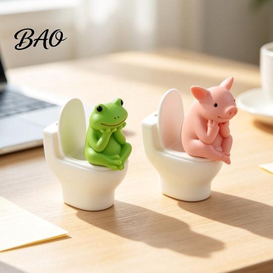Unique Shelf Display Items 2Pcs Resin Meditation Pig And Frog Figurines, Funny Toilet Animal Ornament for Desktop Birthday Gift Kids Bookshelf Decor,