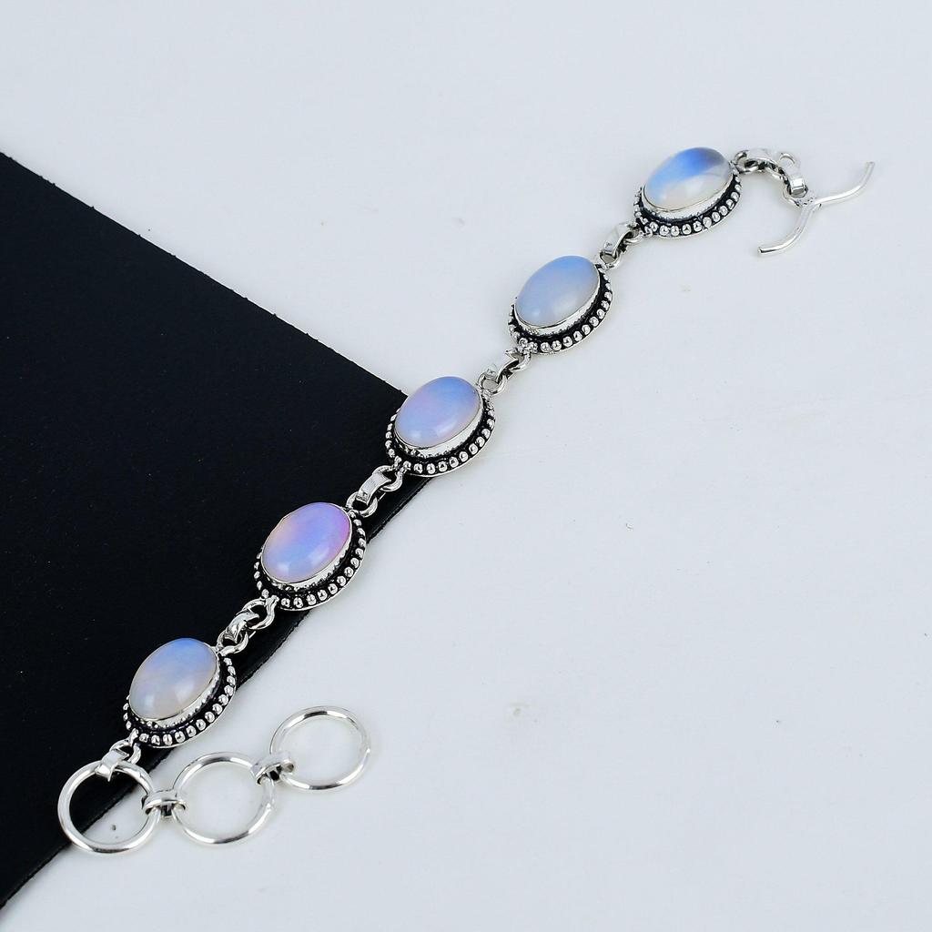 Dainty Milky Opal Gemstone Handmade 925 Sterling Silver Bracelet, Milky Opal Bracelet For Wife , Unisex Bracelet Gift For Her