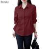 ZANZEA Women Casual Turn Down Collar Long Sleeve Plain Blouse