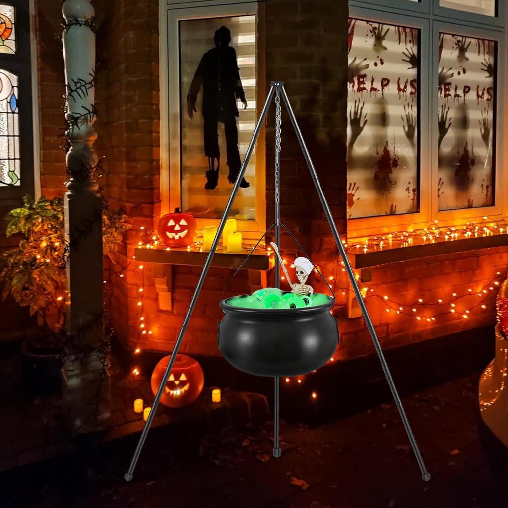 2025 Halloween Witch Cauldron With Tripod Eyeball Light Strings And Skeleton Halloween Cauldron Decoration For Home And Porch