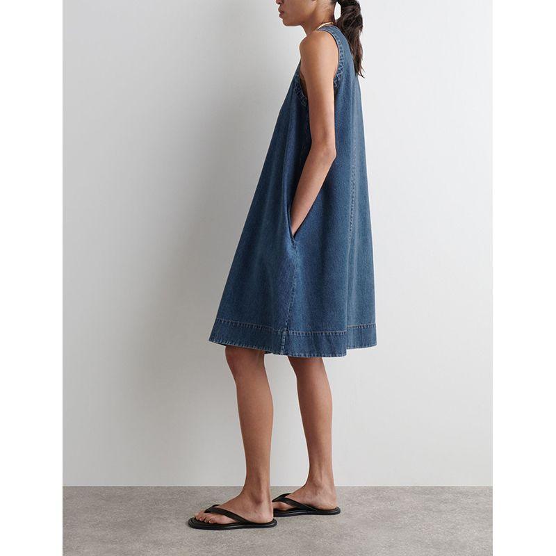 CS Summer New Product Women's Clothes Cotton V Neck Sleeveless Casual Version A- Line Denim Denim Dress 1282911