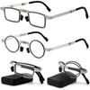 2 Pairs of Anti Blue Light Reading Glasses Round Full Frame Anti Farsightedness Lightweight Stainless Steel Portable Case