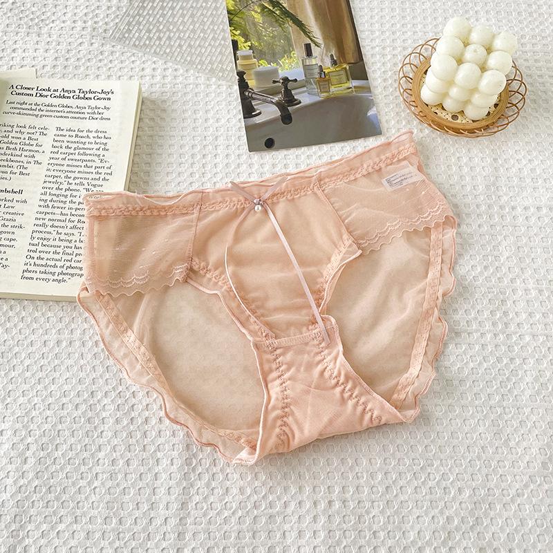 

Нижнее белье для девочек из белого кружева и сетки, сексуальное, с бантом на талии, из чистого хлопка, с промежностью One Size розовый