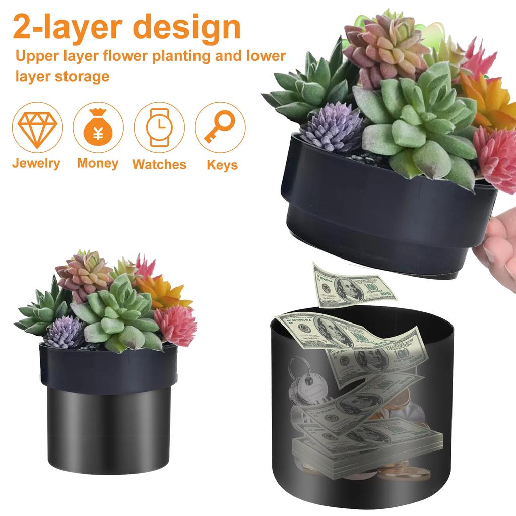 Lockable Hidden Safe Flower Pot 2-Layer Separable Security Box Secret Stash Organizer for Money Keys Jewelry & Other Valuables