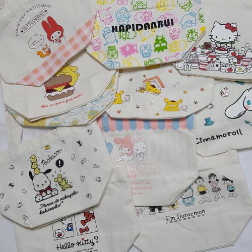 Sanrio Mini Tote Lunch Tote Bag, Canvas and Cotton, Perfect for Lunchboxes, Small, Cute Character, Hello Kitty A