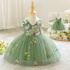 Avocado Green Applique Flower Girl Dress with Puffy Skirt