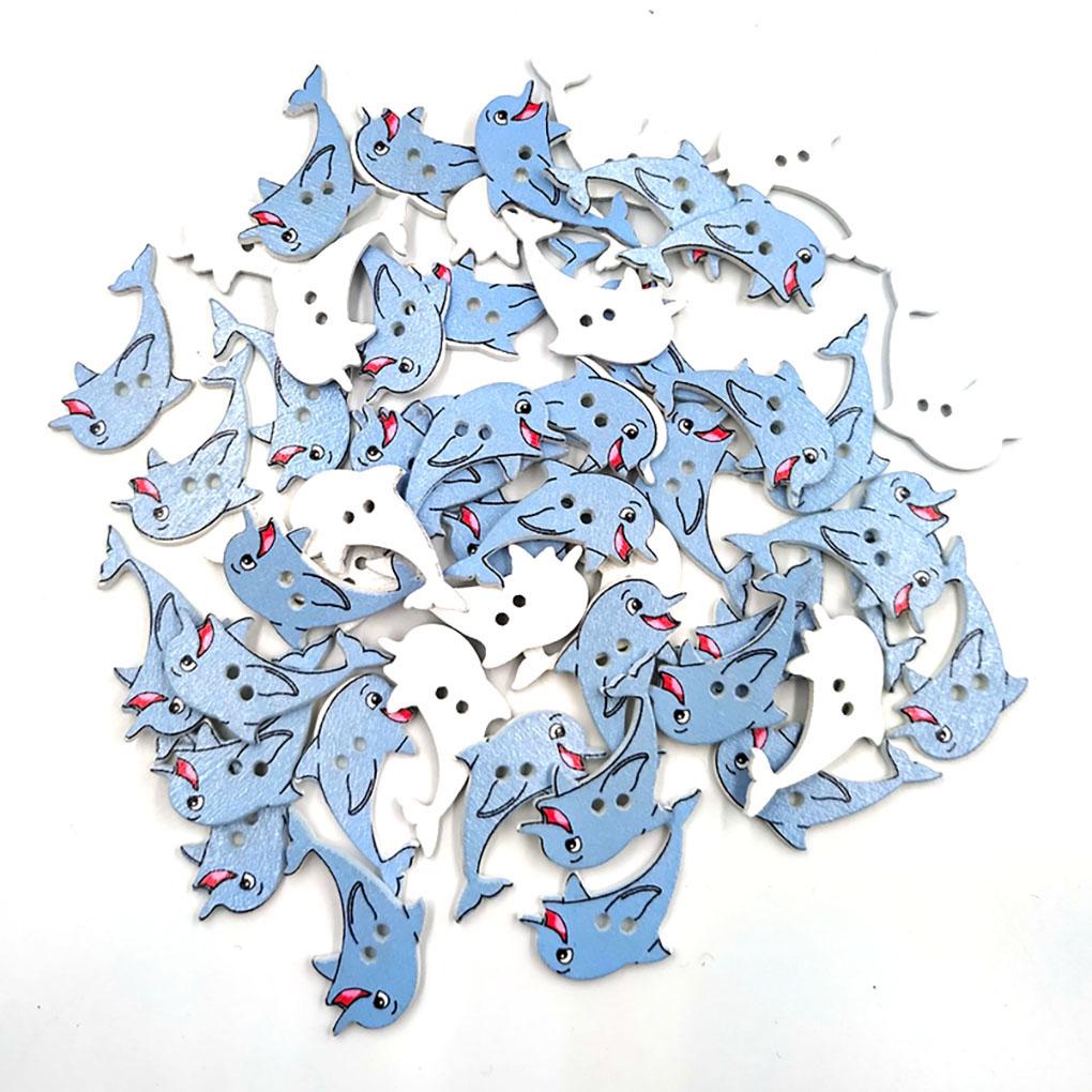 Balení 50 Dřevěných Knoflíků Vynikající Hrubý Povrch Široce Použitelné Zapínání Knoflíky s Dříkem ve Tvaru Ryby Šicí Potřeby pro Stehování