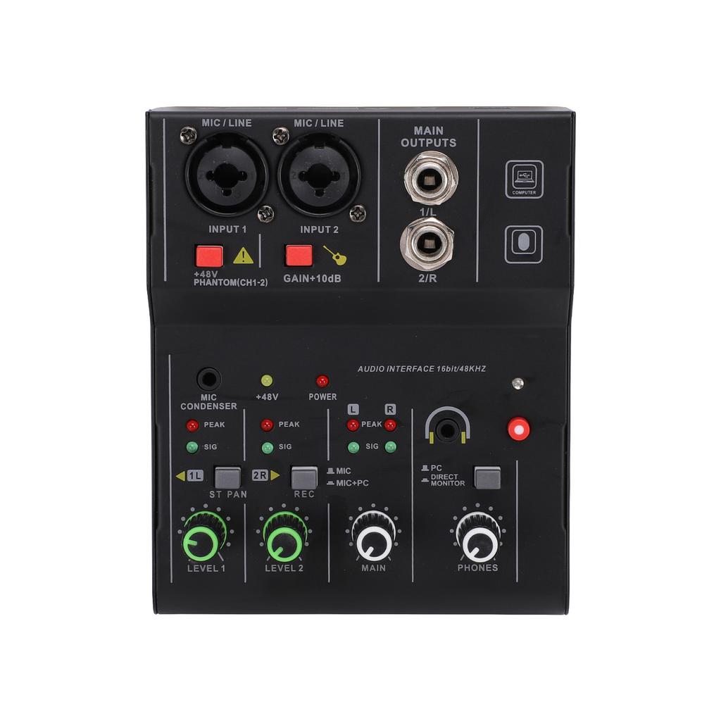 2 Channel Sound Mixer DJ Controller with Multiple Inputs   Power MP3   Output Independent Control Knobs Metal   for Recording Stage Perfor