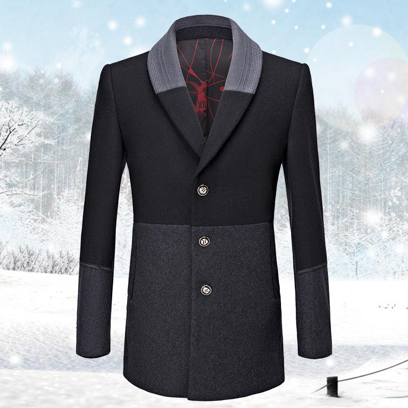 Spring and Autumn Men's Woolen Coat Qinggu Collar Suit Collar Middle-aged Woolen Match Men's Coat Thin Trench Coat