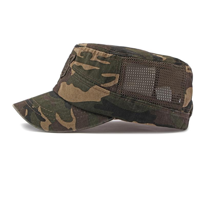 Men Cotton Camouflage Flat Top Hat Spring Summer Sun Protection Sun Hat Cap