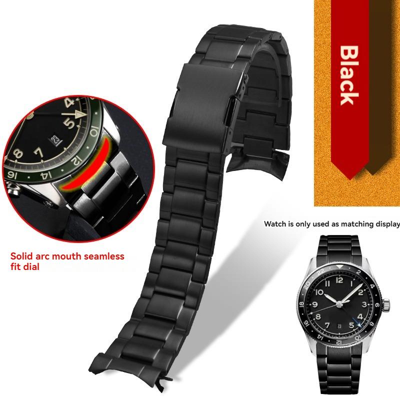 22mm Curved End Bracelet for Longines Pioneer Series L3.812 L3.802 Arc Mouth Stainless Steel Strap L3.812 L3.820 Men Watch Chain