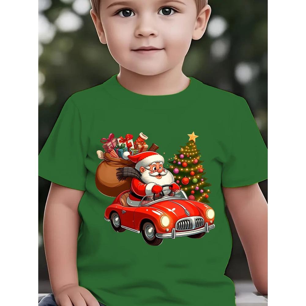 Boys' Christmas & Summer Short Sleeve T-Shirt Santa Claus Cartoon Print Christmas Girl's T-shirt Tops