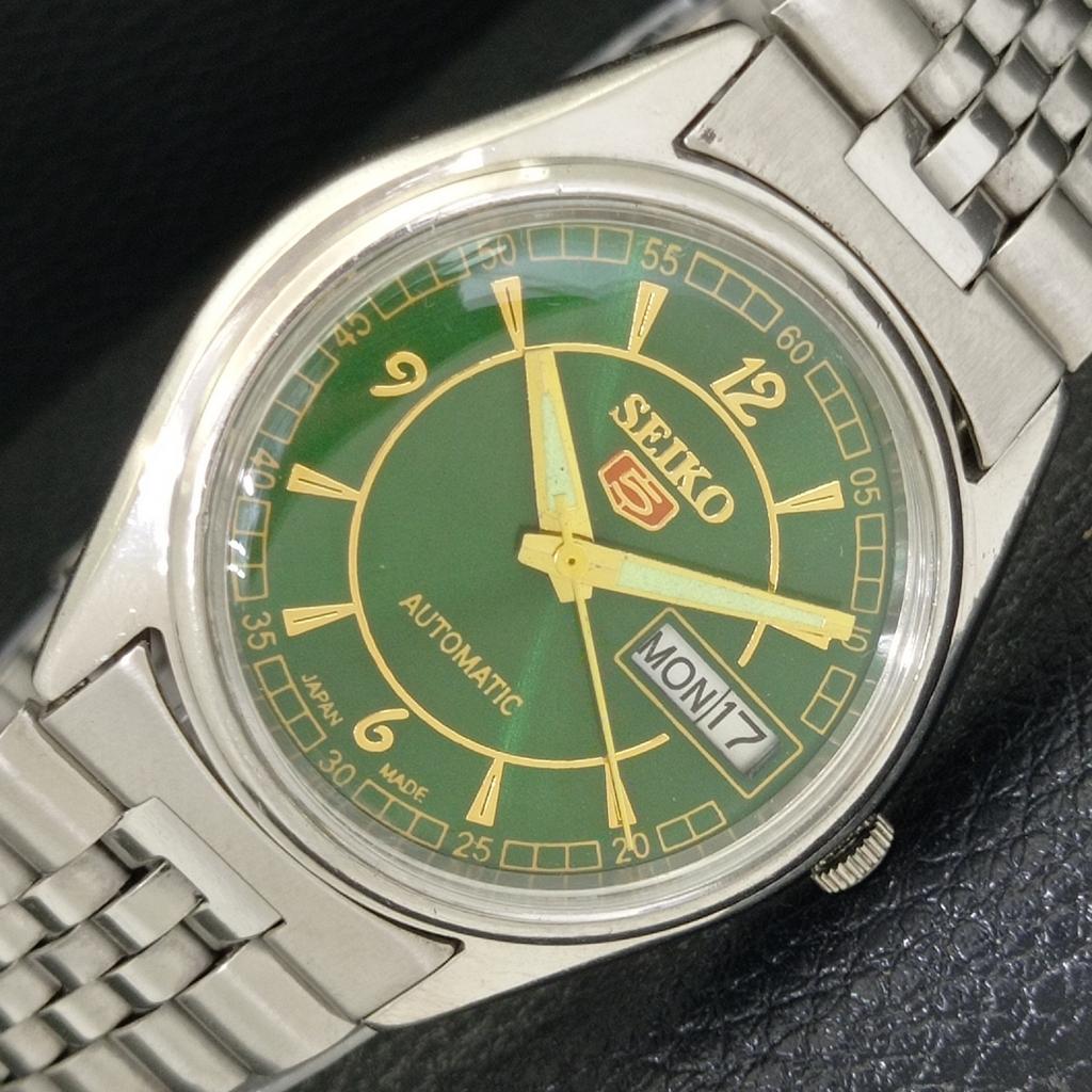 GENUINE VINTAGE SEIKO 5 AUTOMATIC JAPAN MENS GREEN COLOR DIAL WATCH A500810-5 R154-a500810