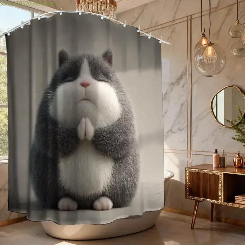 1pc Bathroom Shower Curtain, Daily Gratitude Practice Camp, Cute Pet Day Shower Curtain, with 12 Hooks, 180*180Cm Bathroom Cur