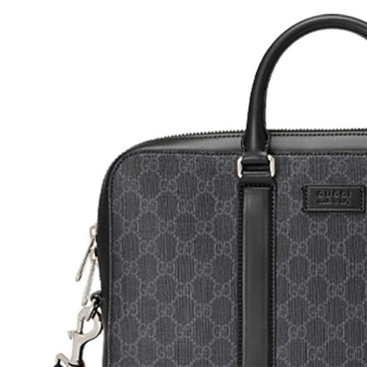 Gucci Vintage Logo Stripe Webbing Canvas And Leather Briefcase Men Bags Black 474135-K5RLN-1095