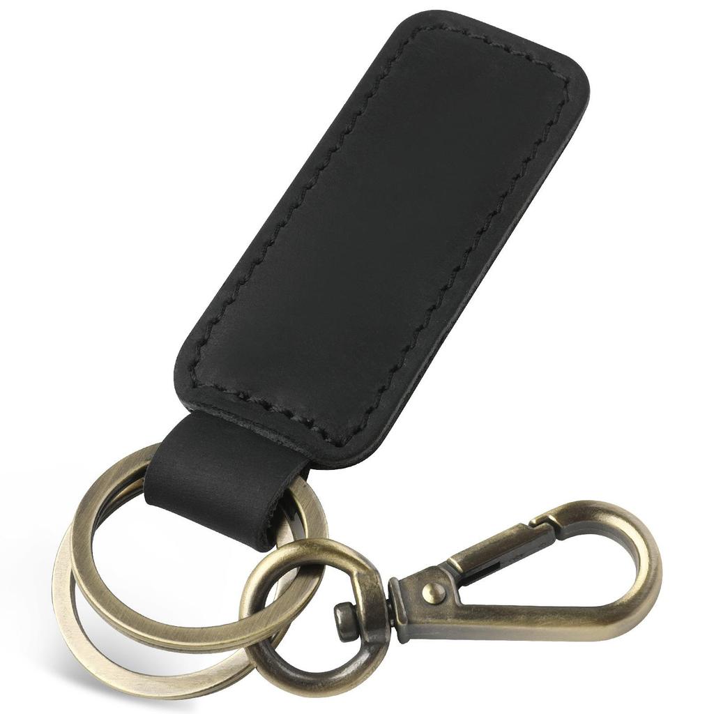 Crazy Horse Leather Unisex Keychain - Classic, Durable, Double Ring Car Accessory