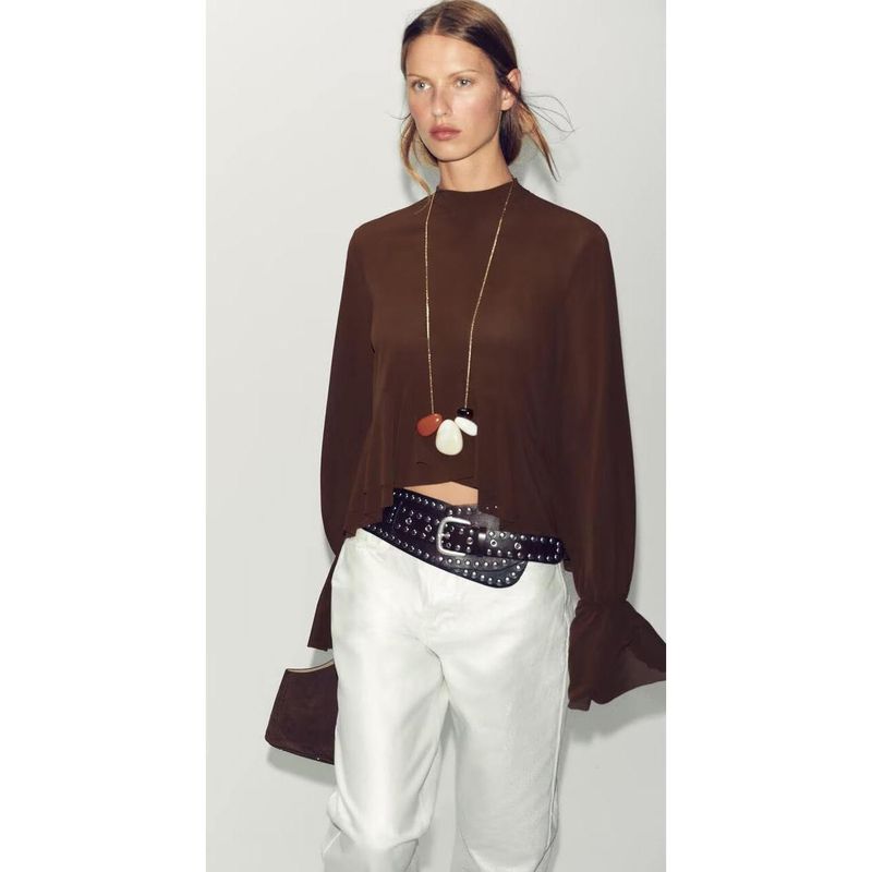 Za2025 Autumn New Arrivals Women's Clothing Zr European and American Style Fashion Layered Decorative Draped Shirt Top 5039205