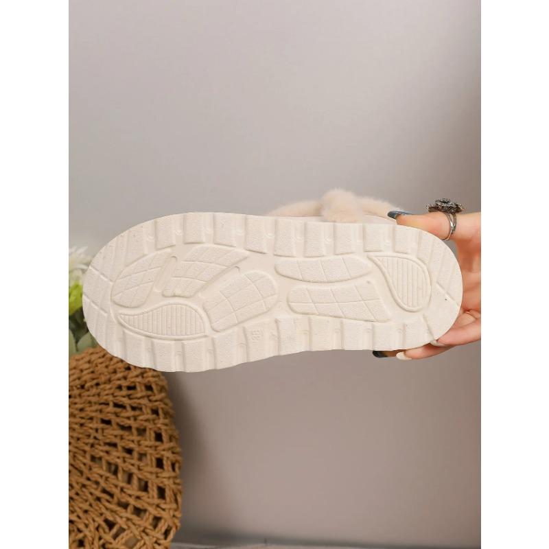 Women Snow Boots White Plush  Winter Snow Boots Flat Bottomed Short Tube Thick Sole Platform Comfort Warm Snow Cotton Shoes