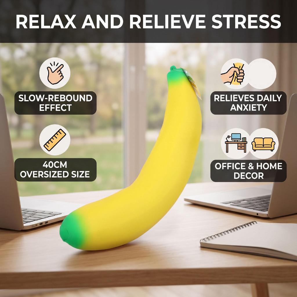 40cm Big Banana Slow Rising Toy Simulation Banana Soft Plush Stress Reliever for Adults Party Decor