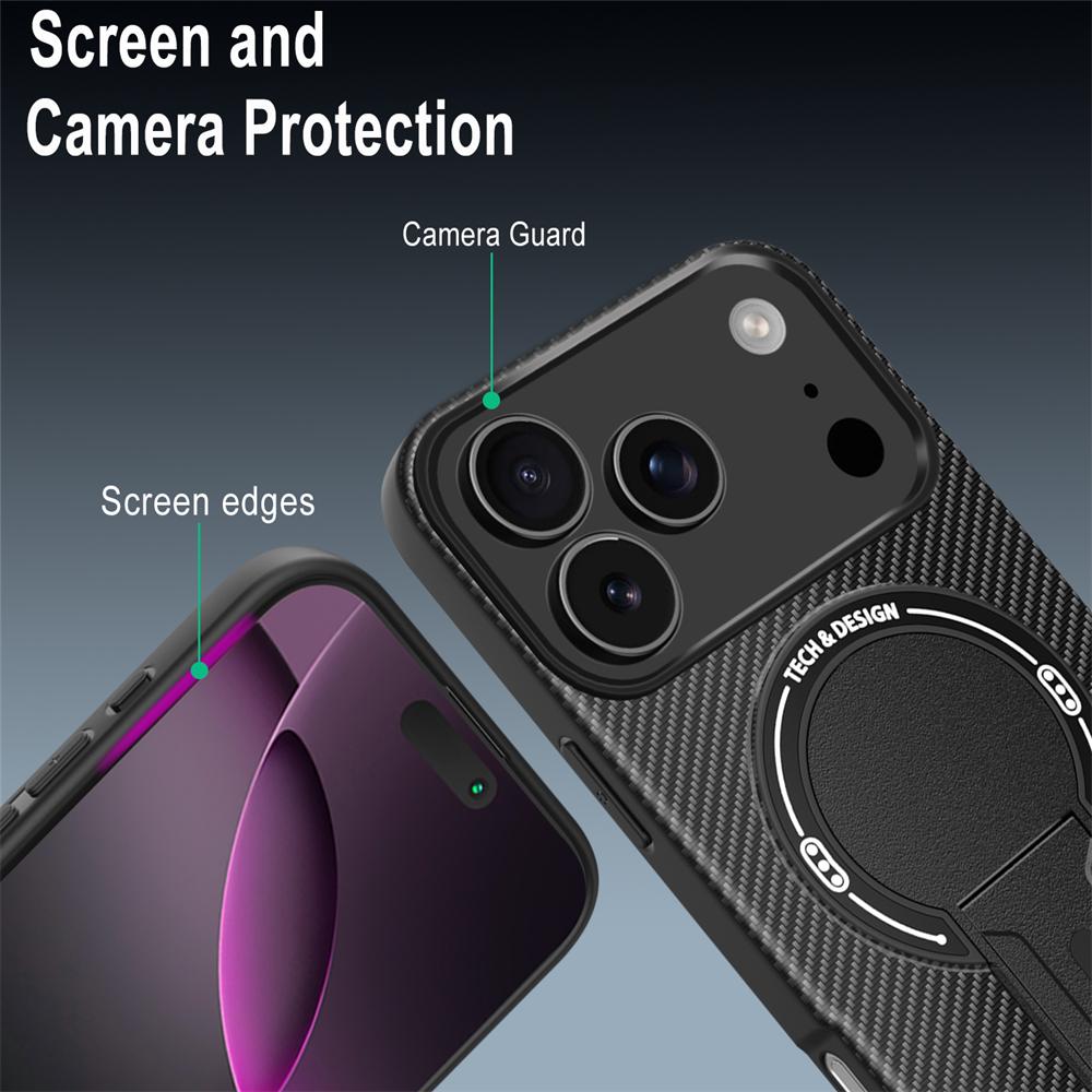 Luxury Carbon Fiber Pattern Fold Stand Magnetic Phone Case For iPhone 16 17 Pro Max Air 16e 15 14 Plus 13 12 11 Military \';[p.