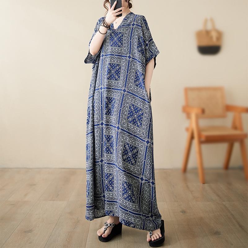 Short Sleeve Plus Size Cotton Vintage Dresses for Women Casual Loose Maxi Long Summer Beach Dress