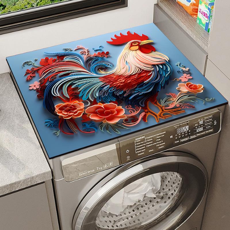 Rooster Family Drum Washer & Dryer Dustproof Decorative Pad