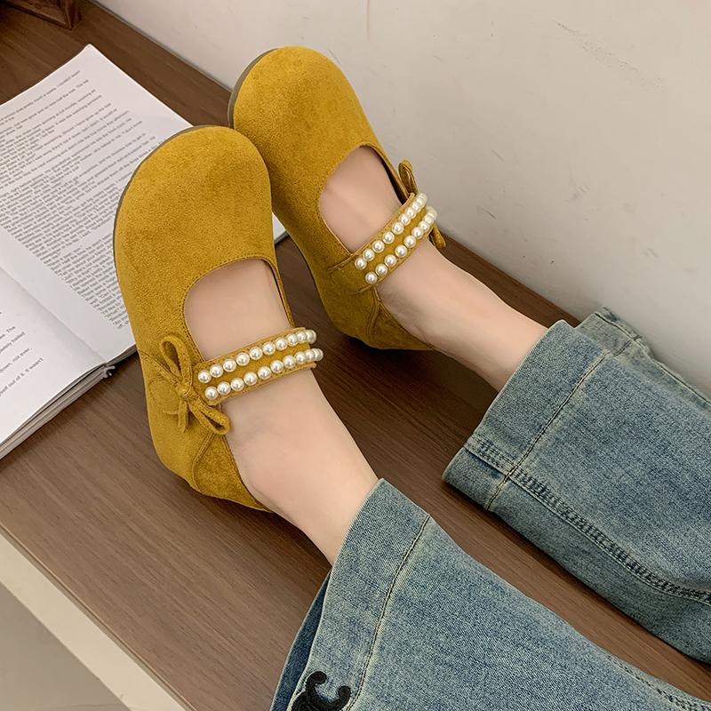 Fashion 2025 NEW Pearl Knot Casual Single Shoes for Girls Retro Leather Shoes Spring Autumn New Arrival  Version Versatile