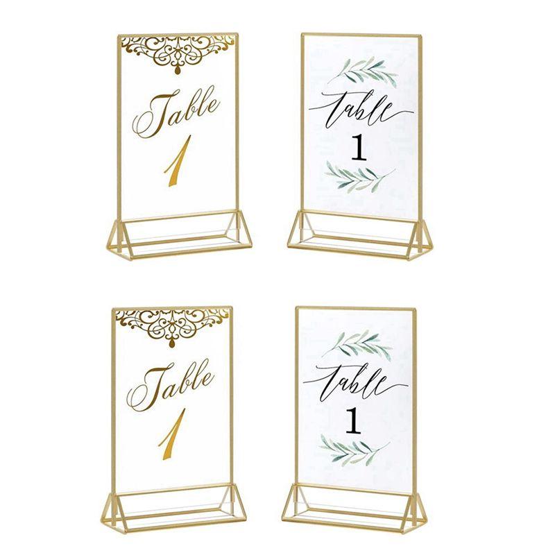 A84E-2X Acrylic Sign Holder Gold Picture Frame Double Sided Clear Display Stand, Gold Acrylic Frames For Home Shop Restaurant