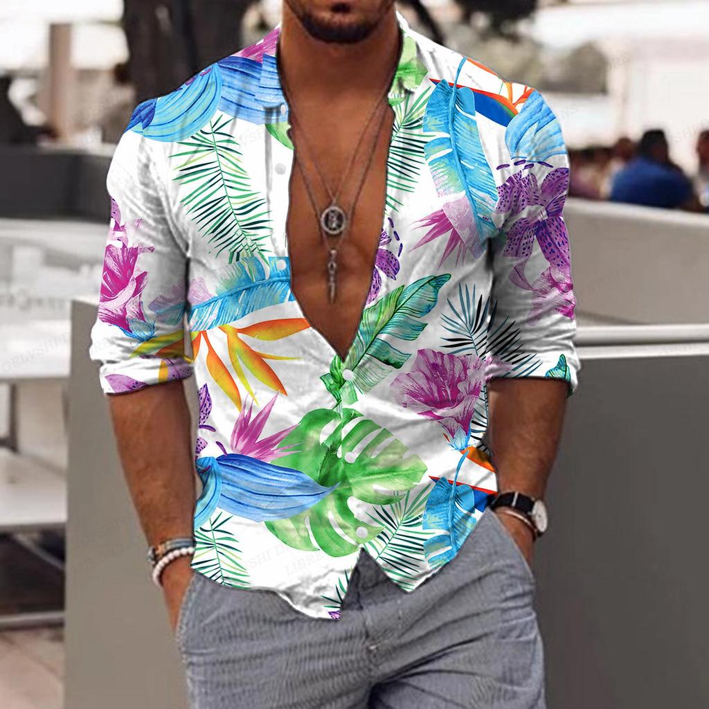 Herren Blumenhemd Tropic Leaf 3D-Druck Hemden Männer Mode Hawaiihemd Lässige Strand Kurzarm Bluse Herren Revershemd Junge