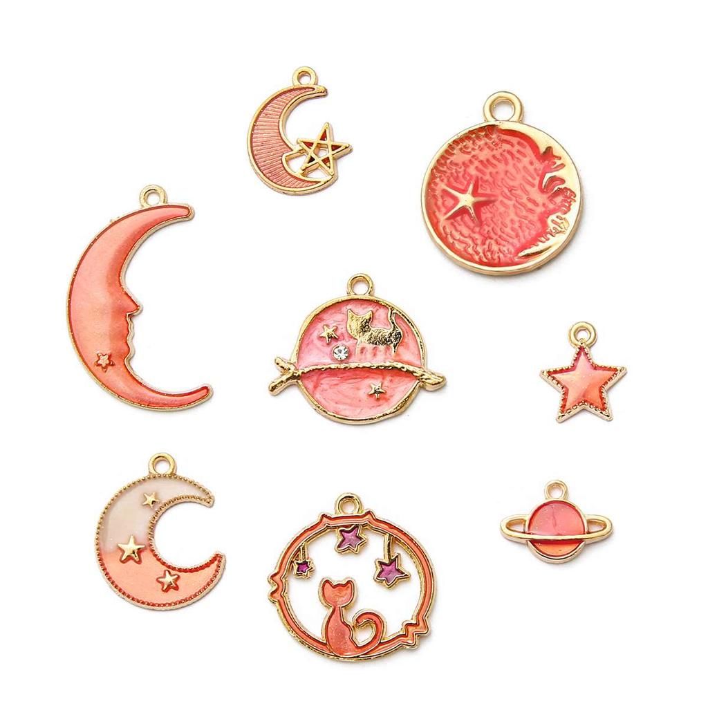 Mixed Moon Star Globe Clips Pendants for DIY Handmade Jewelry 8pcs