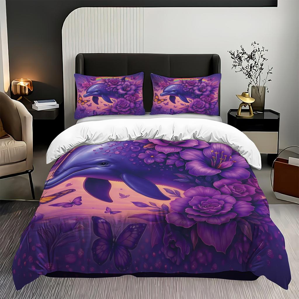 Bedding Dolphin 3D Printed Pillowcase Polyester Abraded Bedding Three-Piece Set