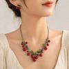 Dangling Charms Cherry Necklace Set Red Collarbone Necklace New Necklace Earring Set  Daily Outfits