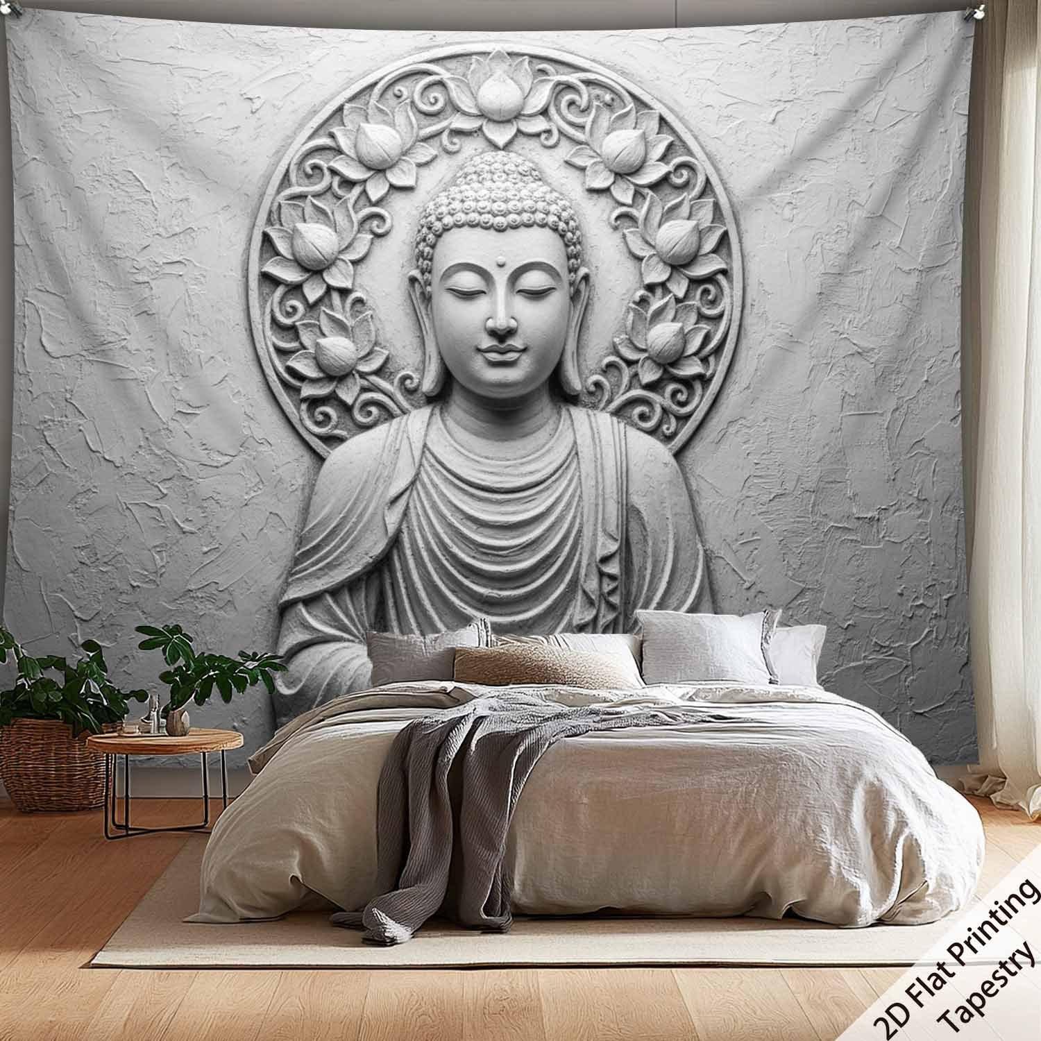 

Buddha statue and lotus flower Digital printing polyester wall tapestry suitable for use in living rooms bedrooms bars and party 74x94cm(29x37in)